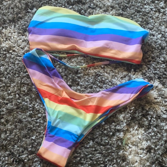Zaful Other - RAINBOW STRAPPY BACK BANDEAU BIKINI